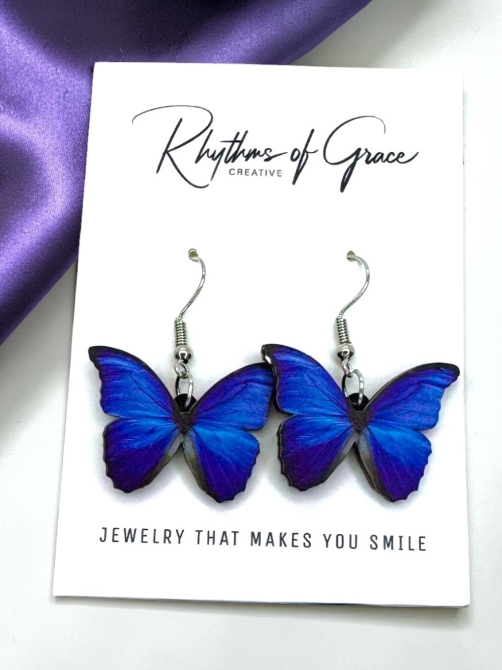 Purple Butterfly Dangle Earrings Acrylic Drop Lightweight Feminine Jewelry Gift